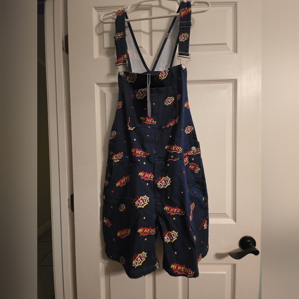 Men's Dad Denim One Piece Super Hero Overall Shorts